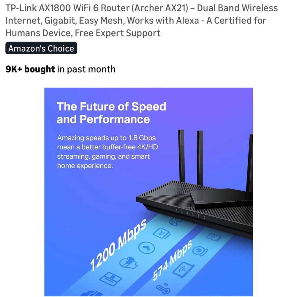 TP-Link Dual Band WiFi 6 Router - Black - Picture 3 of 7